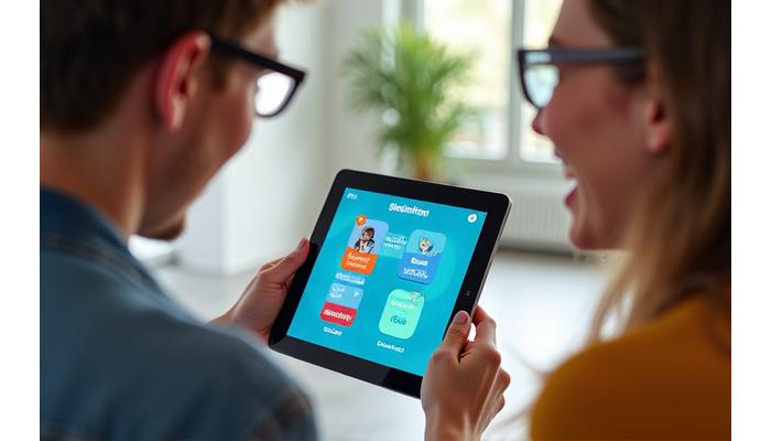 Lernende interagieren mit einer Sprachlern-App, die spielerische Elemente enthält