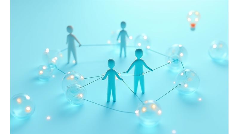 Illustration von vernetzten Personen, die zusammenarbeiten, und Gehirnsymbole, die kognitive Prozesse darstellen
