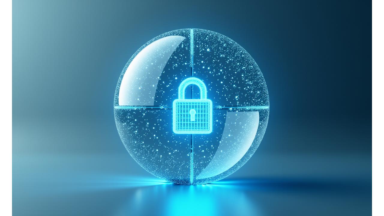 Abstrakte Darstellung von Datenströmen und Sicherheitsschildern, die Datenerfassungstransparenz symbolisieren