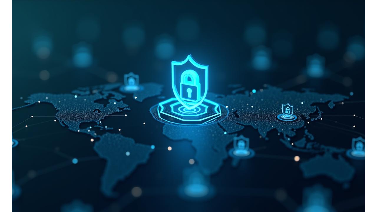 Visualisierung von Datensicherheit durch ein Serverschrank mit Vorhängeschloss und abgerundeten Ecken, in freundlicher, moderner Ästhetik