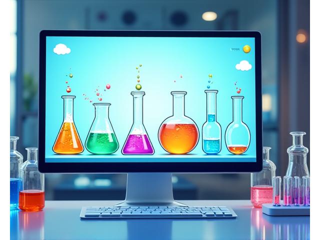 Screenshot of a virtual chemistry lab game with safe exploration of reactions