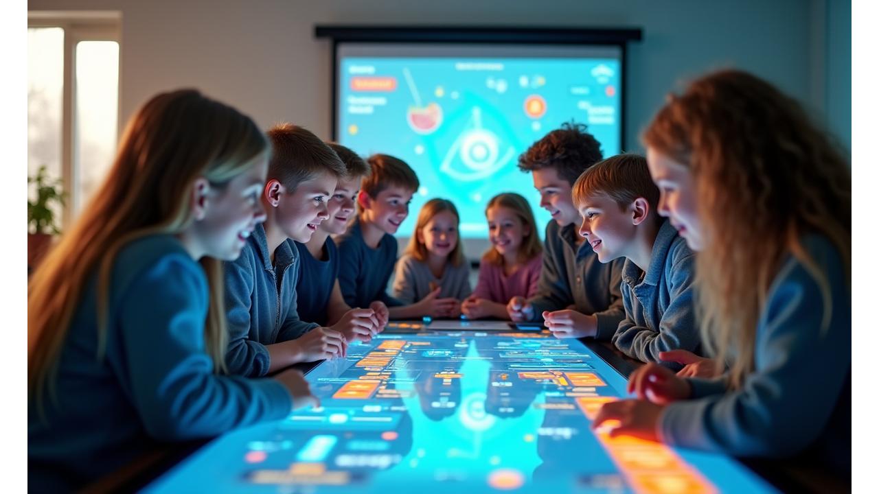 Visual representation of engaging, interactive STEM learning modules with game-like elements on a tablet held by a student